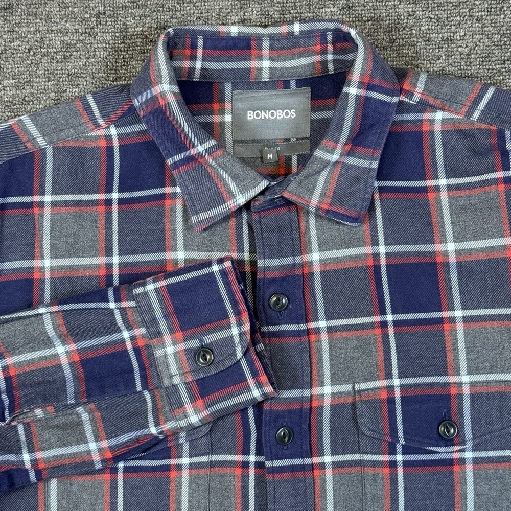 Bonobos Flannel Button Up Shirt Plaid Slim Fit Long Sleeve Men's Size Medium - Picture 3 of 10
